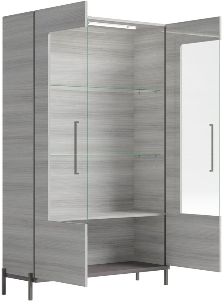 Product photograph of Status Mia Day Silver Grey 2 Door Vitrine With Led Light from Choice Furniture Superstore.
